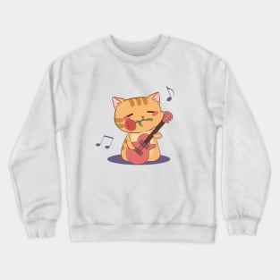 Cute Chibi Cat Playing Guitar I Crewneck Sweatshirt